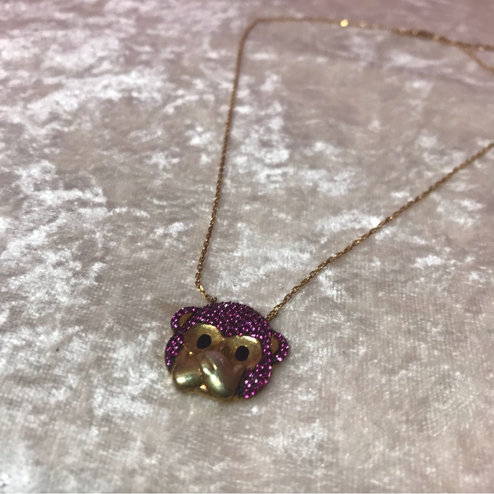 FREE Gabi Rielle Pink Rhinstones Sparkly Glam Cute Monkey Speak No Evil Necklace - Picture 6 of 9